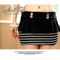 Black Cotton Stripe Short Skirt