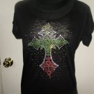Rhinestone Multicolored Cross on Burnout Tshirt