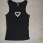 Coolwear -Black Tank Top- Heart Rhinestone -Sz Sm
