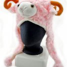 Pink Sheep Animals Mascot Plush Costume Mask Fur Hat Cap #11250
