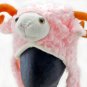 Pink Sheep Animals Mascot Plush Costume Mask Fur Hat Cap #11250