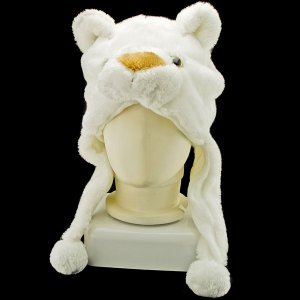 White Bear Mascot Plush Fancy Dress Costume Fur Hat Cap #11314