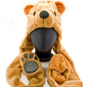 Brown Polar Bear Mascot Fancy Costume Fur Hat Cap with Gloves #11350
