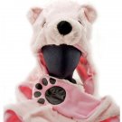 Pink Polar Bear Mascot Fancy Costume Fur Hat Cap Gloves #11383