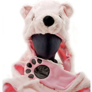 Pink Polar Bear Mascot Fancy Costume Fur Hat Cap Gloves #11383