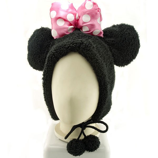 Black Mouse Bow Mascot Fancy Dress Costume Warmer Fur Hat #11445