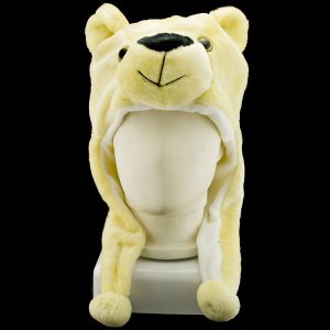 Yellow Bear Mascot Plush Fancy Costume Fur Hat Cap Mask #11464