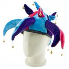 Blue Clown Jester Joint Fancy Dress Costume Fur Hat Cap #11471
