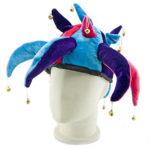 Blue Clown Jester Joint Fancy Dress Costume Fur Hat Cap #11471