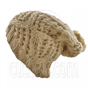 Plain Wool Beanie with Diamond Pattern Double Layer (BROWN) #51405