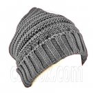 Plain Beanie with Mini Stripe Pattern Unisex Winter Hat GRAY GREY #50039