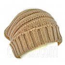 Plain Beanie with Mini Stripe Pattern Unisex Winter Hat BROWN #50038