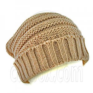 Plain Beanie with Mini Stripe Pattern Unisex Winter Hat BROWN #50038