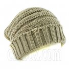 Plain Beanie with Mini Stripe Pattern Unisex Winter Hat LIGHT BROWN #51413