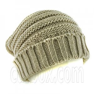 Plain Beanie with Mini Stripe Pattern Unisex Winter Hat LIGHT BROWN #51413