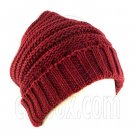 Plain Beanie with Mini Stripe Pattern Unisex Winter Hat RED #50936