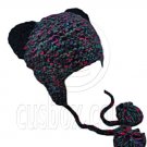 Colorful Beanie with Lovely Ears Shape & Earflaps Braids Poms (BLACK) #51417