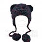 Colorful Beanie with Lovely Ears Shape & Earflaps Braids Poms (BLACK) #51417