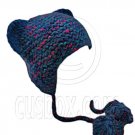 Colorful Beanie with Lovely Ears Shape & Earflaps Braids Poms (BLUE) #51418