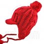 Plain Wooly Beanie with Earflaps Braids Poms (RED) #51427