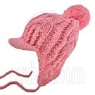 Plain Wooly Beanie with Earflaps Braids Poms (PINK) #51429
