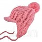 Plain Wooly Beanie with Earflaps Braids Poms (PINK) #51429