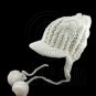 Plain Wooly Beanie with Earflaps Braids Poms (BEIGE WHITE) #51430