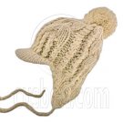 Plain Wooly Beanie with Earflaps Braids Poms (LIGHT BROWN) #51431