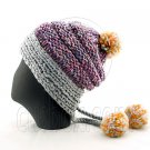 Colored Beanie w/ Back Braids Poms Winter Hat NEW NWT LIGHT GRAY #51347