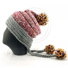 Colored Beanie w/ Back Braids Poms Winter Hat NEW NWT DARK GRAY #51432