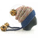 Colored Beanie w/ Back Braids Poms Winter Hat NEW NWT DARK BLUE #50960