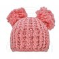 Warm Plain Wooly Beanie w/ Two Top Lovely Poms (PINK) #51438