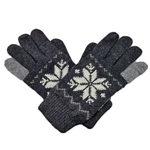 Men's Full Finger Wooly Cuff Gloves w/ Fluffy Lining (BLACK SNOWFLAKE) #51444