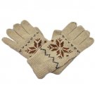 Men's Full Finger Wooly Cuff Gloves w/ Fluffy Lining (LIGHT BROWN SNOWFLAKE) #51445