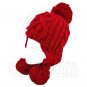 Plain Wooly Pop Pom Cable Beanie with Earflaps (RED) #51450