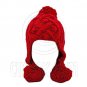 Plain Wooly Pop Pom Cable Beanie with Earflaps (RED) #51450