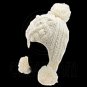 Plain Wooly Pop Pom Cable Beanie with Earflaps (BEIGE WHITE) #51452