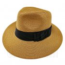 Wide Brim Fedora Braid Trim Hat (BROWN) #51577