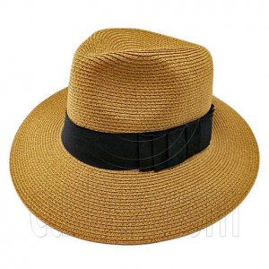 Wide Brim Fedora Braid Trim Hat (BROWN) #51577