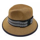 Fedora Style Braid Trim Striped Hat (DARK BROWN) #51581