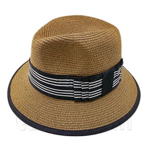 Fedora Style Braid Trim Striped Hat (DARK BROWN) #51581