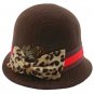Wool Felt Vintage Style Cloche with Cheetah Bow Hat BROWN #51585