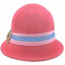 Wool Felt Vintage Style Cloche with Cheetah Bow Hat PINK #51586