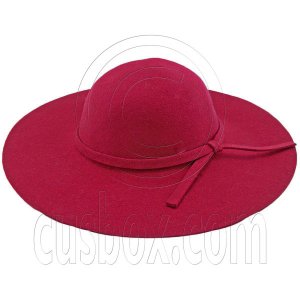 Wool Felt Vintage Style 10cm / 4inch Wide Brim Hat BURGUNDY RED #51591