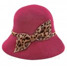 Wool Felt Vintage Style Lady Cloche with Cheetah Bowler Hat BURGUNDY RED #51619