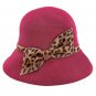 Wool Felt Vintage Style Lady Cloche with Cheetah Bowler Hat BURGUNDY RED #51619