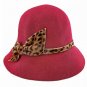 Wool Felt Vintage Style Lady Cloche with Cheetah Bowler Hat BURGUNDY RED #51619