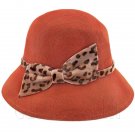 Wool Felt Vintage Style Lady Cloche with Cheetah Bowler Hat BROWN #51620