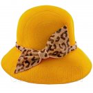 Wool Felt Vintage Style Lady Cloche with Cheetah Bowler Hat YELLOW #51621