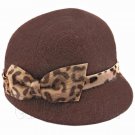 Wool Felt Lady Women Jockey Cap with Cheetah Bowler Hat DARK BROWN #51623